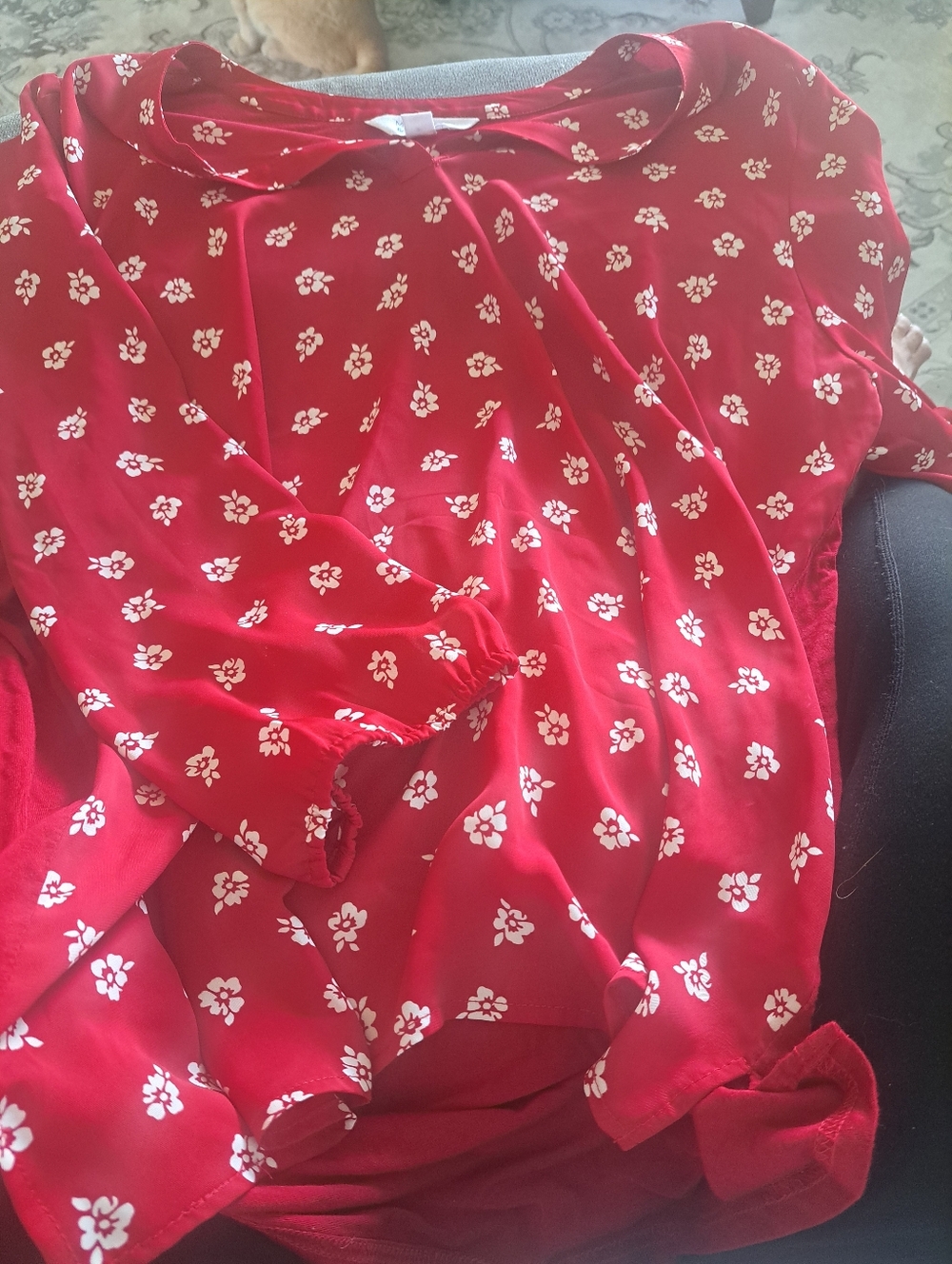 Burgandy Floral Blouse with White Flower Print
